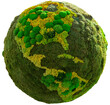 Green planet Earth from  moss. Symbol of sustainable development and renewable energy	