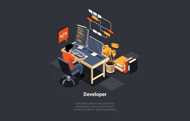 software development coding process concept. programer or web developer coding on computer. screen w