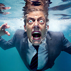 Wall Mural - businessman drowning and screaming underwater