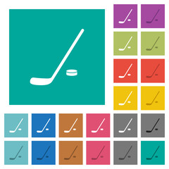 Poster - Hockey stick and puck square flat multi colored icons