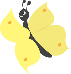 Poster - Cute cartoon yellow butterfly. Cartoon vector illustration for children isolated on white background.