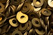 Top view of heap of hollow copper washers
