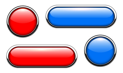 Aufkleber - Glossy buttons with metallic, chrome elements, red and blue