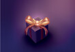 © Zalevska - A magic  purple gift box with a golden ribbon bow standing on a purple-pink background.