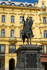 Wall Mural - close-up view of the statue of Ban Josip Jelacic in the main city square of old Zagreb