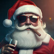 Cooler Nikolaus mit Sonnenbrille und Zigarre, Weihnachtskarte Illustration