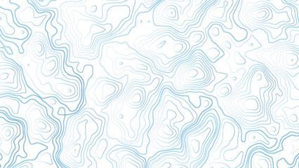 Abstract blue background with map contour.  Moden blue lines of the relief map on a white background. Vector grid map. 