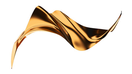 Wall Mural - gold fabric floating freely over a white background.,3d rendering