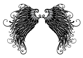 Sticker - A pair of bird wings. Angel. Vector illustration for tattoo. Element for your design