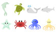 a collection of illustrations of underwater animals with cheerful faces on a white background
