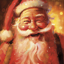 Portrait Of Santa Claus, Oil Painting Santa Claus,  Big Smile, Warm Light, Bokeh Effect, AI Generated