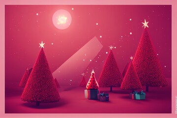 Christmas tree with a gifts isolated on pink background.