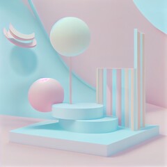 Canvas Print - 3d rendering abstract platform, minimal pastel podium display scene.