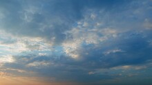 Sunset Or Dawn Backlit By Warm Sun. Panorama Style Background. Sunset Or Dawn Sky. Timelapse.