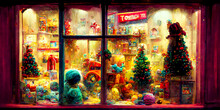 The Brightly-lit Store Window Is Decorated With Sparkling Lights And Festive Symbols, Lending An Old-fashioned Holiday Feel. It's Perfect For A Background That Will Draw Attention.