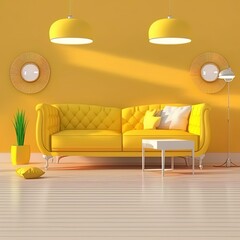 Sticker - Yellow wall living room have sofa and decoration,3d rendering