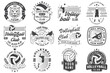 © sivvector - Set of volleyball club badge design. Vector illustration. For college league sport club emblem, sign, logo. Vintage monochrome label, sticker, patch with volleyball ball, player, net and referee