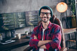 © deagreez - Photo of confident cheerful programmer wear spectacles arms folded smiling indoors workplace workshop home