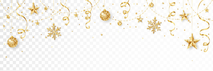 holiday decoration, christmas gold glitter frame. festive vector background isolated on white. golde