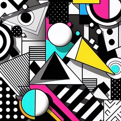 Canvas Print - White and black geometric graphic background. Multi colored background