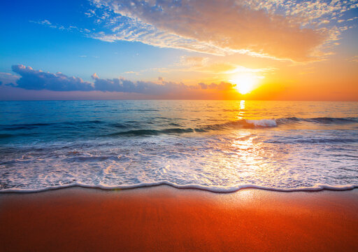 Fototapete - Beautiful sandy beach at sunset time