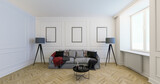 Fototapeta  - Wnętrze zaprojektowane w stylu klasycznym. Miękka sofa i ozdobne lampy. Render 3d