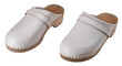 Clogs with a leather finish used by medical personnel.