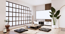 Japandi Room Interior And Low Table And Armchair Wabisabi Style.3D Rendering