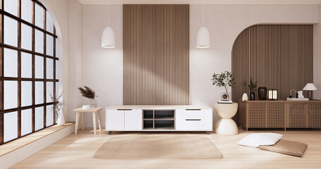 Wall Mural - Wooden cabinet in Muji empty room, Japandi minimal designs. 3D rendering