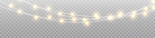 Christmas Lights Isolated Realistic Design Elements. Glowing Lights For Xmas Holiday Cards, Banners, Posters, Web Design. Stock Royalty Free Vector Illustration. PNG	