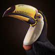 Schöner Tukan isoliert auf schwarzem Hintergrund, 3D Rendering