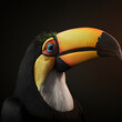 canvas print picture - Schöner Tukan isoliert auf schwarzem Hintergrund, 3D Rendering