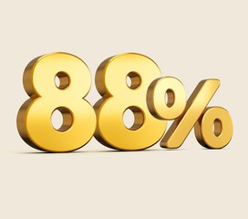 Sticker - 3d illustration of golden number 88 percent isolated on beige background with shadow