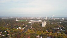 Famous Berlin Olympic Stadium Sports Complex. Calm Aerial View Flight Germany