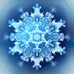 Sticker - Raster illustration. Christmas snowflake of decoration on snow. Christmas festive background.