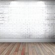 © AkuAku - empty room with white brick wall and wooden floor