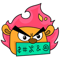 Sticker - Vector illustration of a cute cartoon creature with an angry cursing face