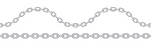Seamless Silver Chain. Realistic Vector Wavy And Straight Chains.