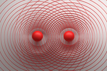 Concept Illustration For Interaction, Connection With Two Red Balls Particles And Field Lines