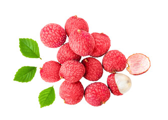 Wall Mural - Lychee with leaves isolated on transparent png