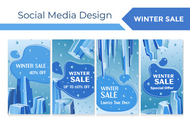 Wall Mural - Social media story set with winter sale offer