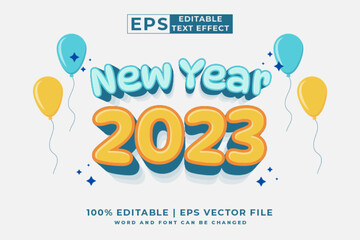 Editable text effect 2023 new year 3d cartoon style premium vector