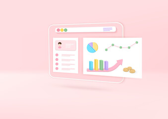 System SEO or Application. Development Graph analytic for website online marketing concept, Data research, 3D render illustration.