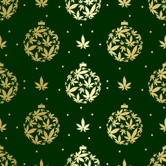 Wall Mural - Christmas ornaments  with cannabis leaves seamless  pattern