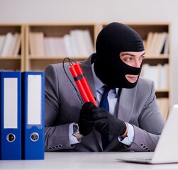 Wall Mural - Criminal businessman with balaclava with dynamite