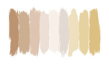 Set Of Beige Brush Strokes On White Background, Vector Elements And Hand Drawn Beige Strokes Isolated, Foundation Or BB Cream Strokes