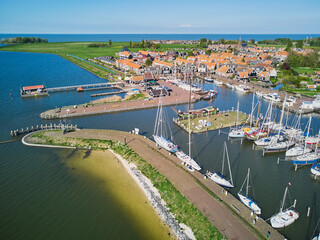 Canvas Print - Aerial drone view of picturesque village of Marken, near Volendam, North Holland, Netherlands