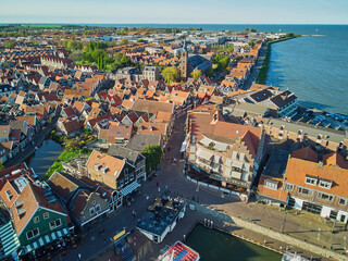 Canvas Print - Aerial drone view of picturesque village of Volendam in North Holland, Netherlands