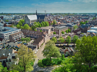 Wall Mural - Aerial drone view of the historical center of Alkmaar, North Holland, Netherlands