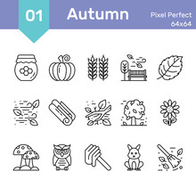 Vector Flat Icons Concept Autumn. Symbols Set Nature Fall Season.